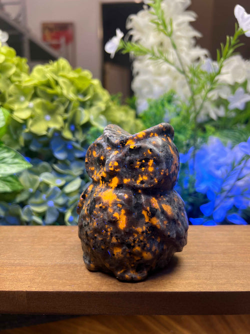 Enchanting Yooperlite Chubby Owl Carving - A Stunning Medium Decorative Gemstone