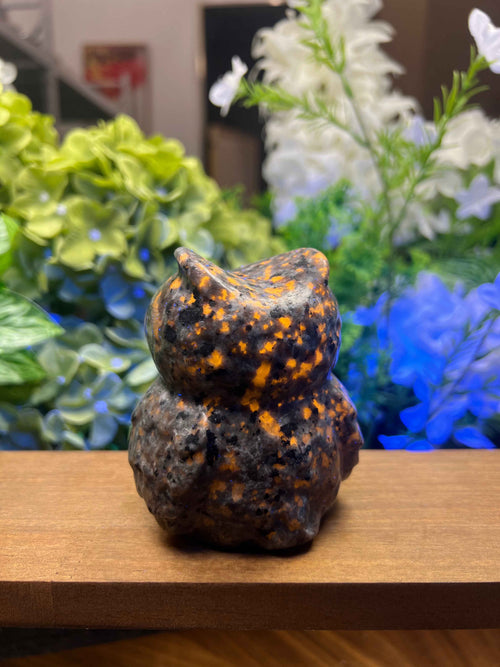 Enchanting Yooperlite Chubby Owl Carving - A Stunning Medium Decorative Gemstone