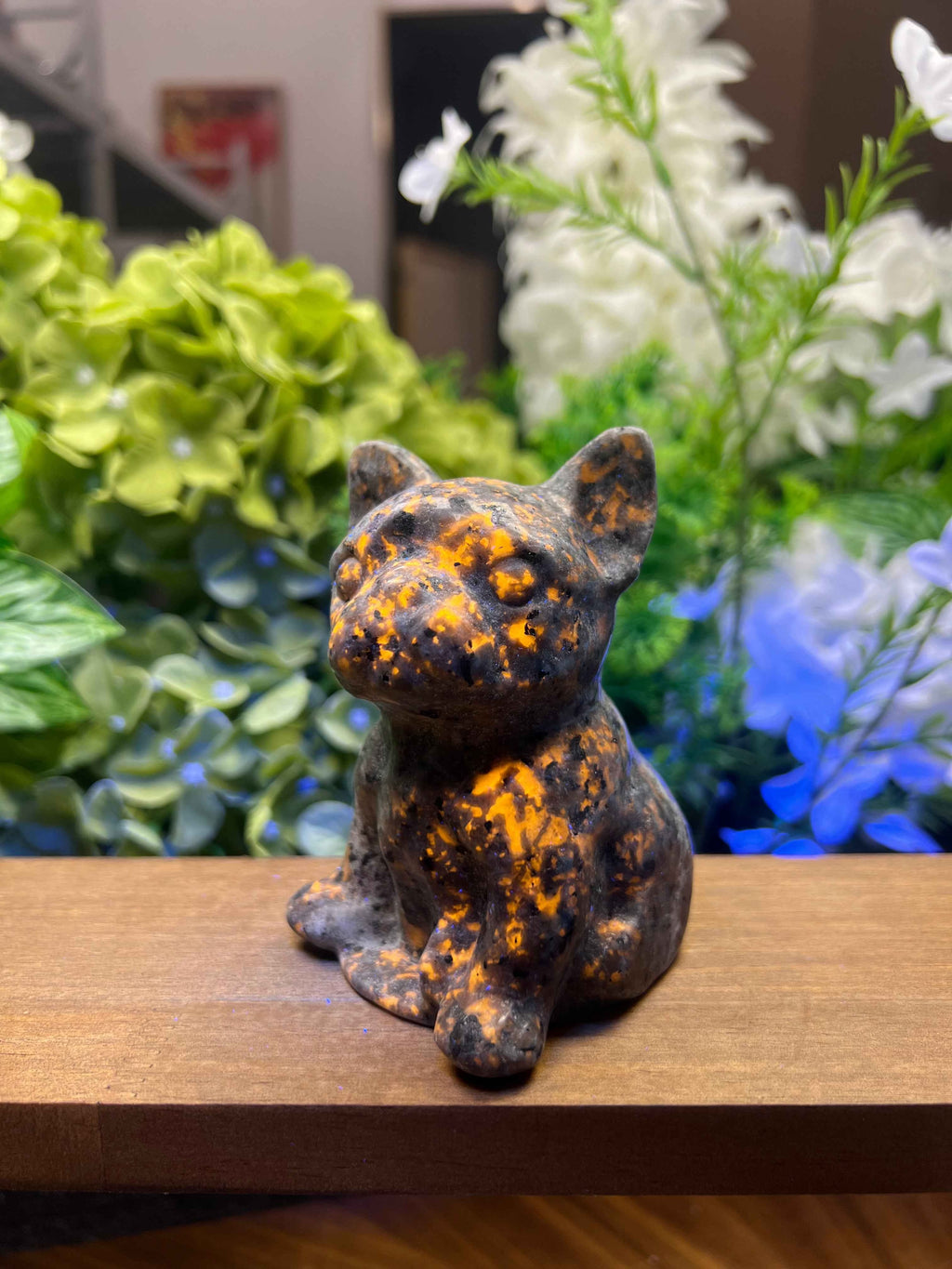 Enchanting Yooperlite Frenchie Carving - A Whimsical Touch for Your Home