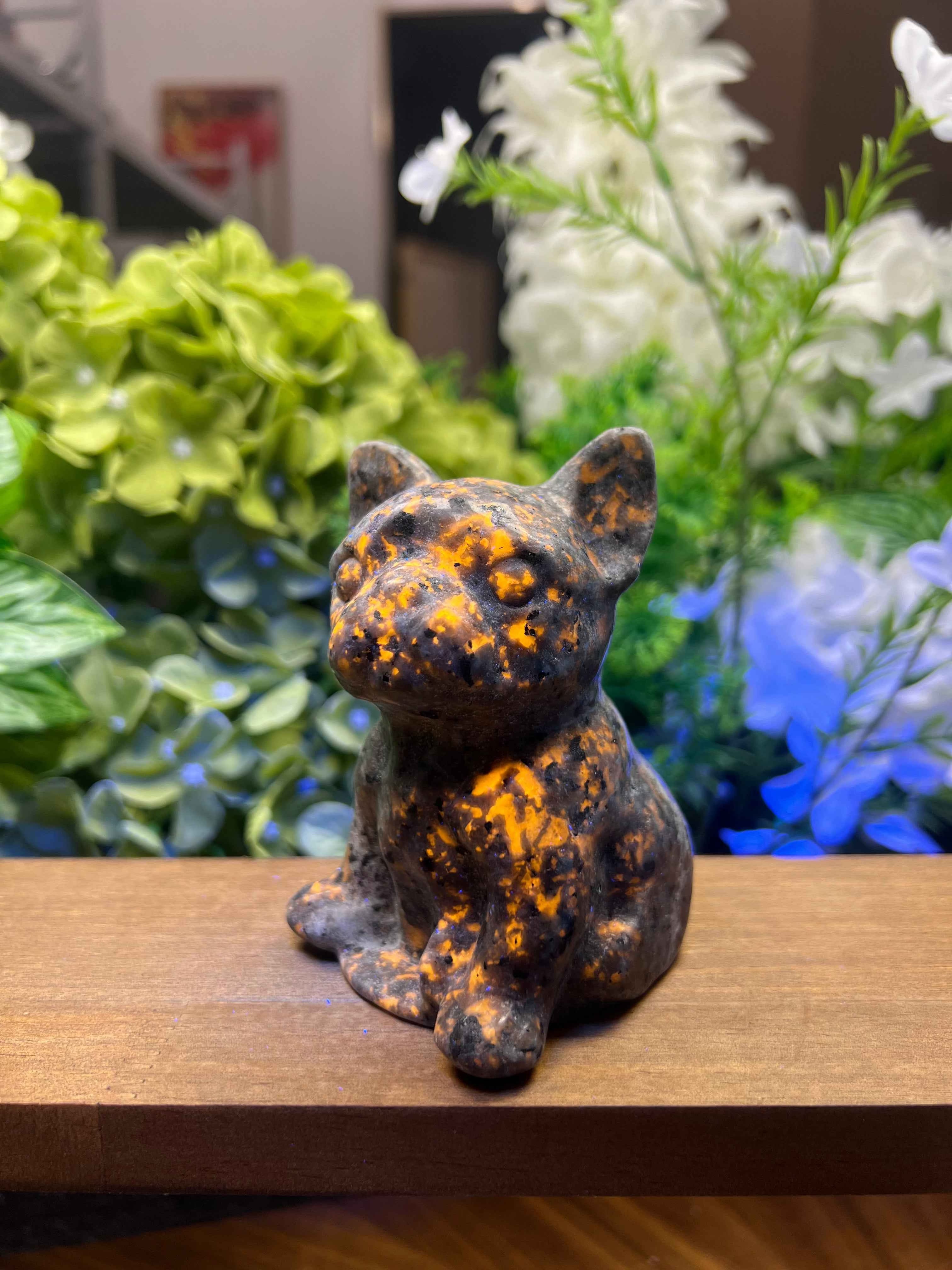 Enchanting Yooperlite Frenchie Carving - A Whimsical Touch for Your Home