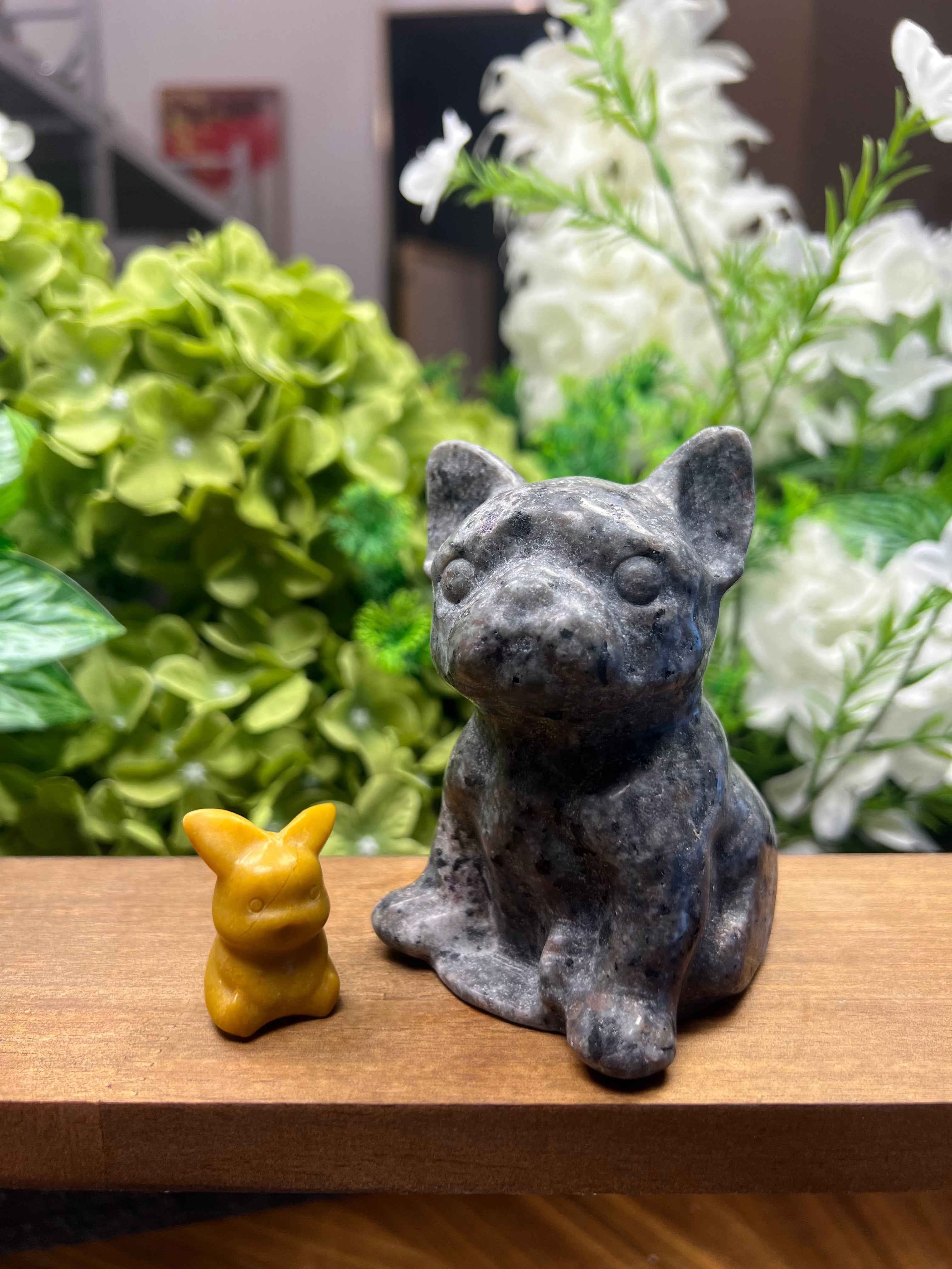 Enchanting Yooperlite Frenchie Carving - A Whimsical Touch for Your Home
