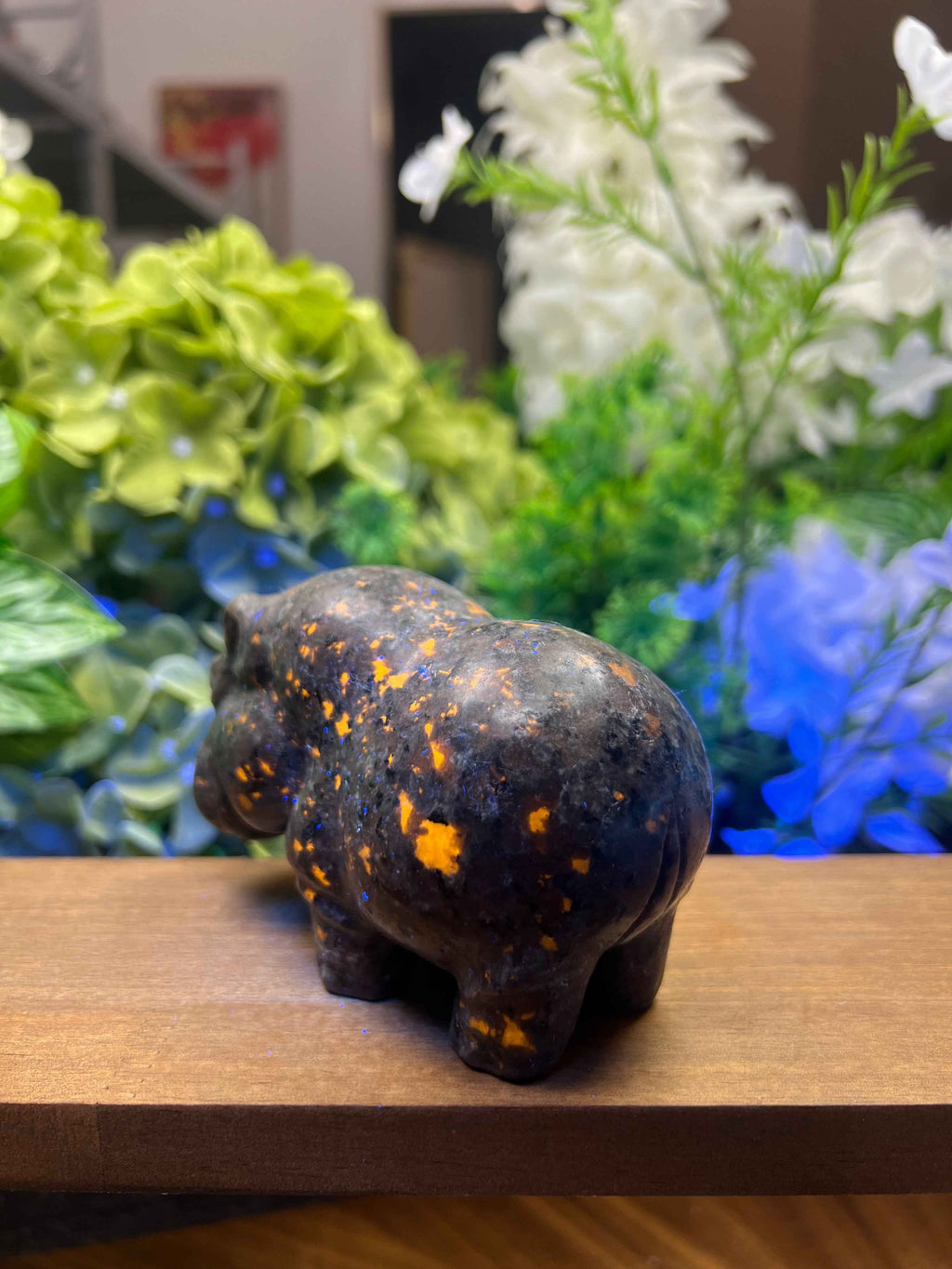 Enchant Your Space with the Unique Yooperlite Hippo Carving - Medium Size