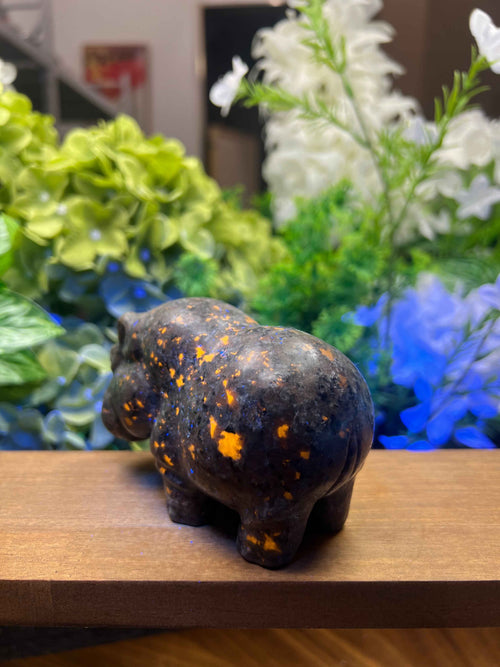 Enchant Your Space with the Unique Yooperlite Hippo Carving - Medium Size