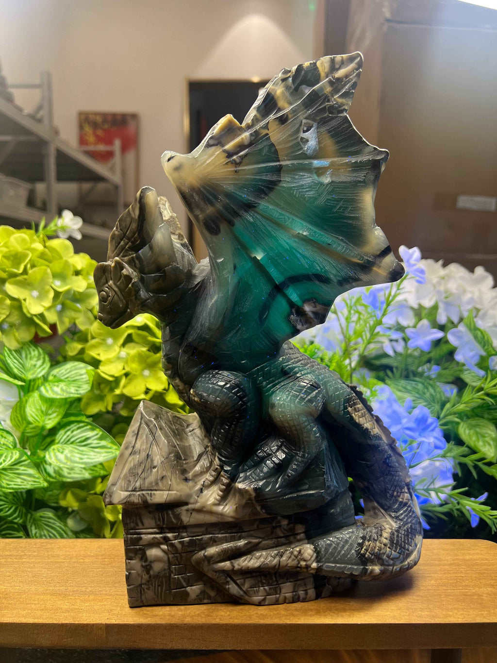 Volcanic Agate Dragon Carving (Large, 3.14*8.15*11.73, 9.79lb)