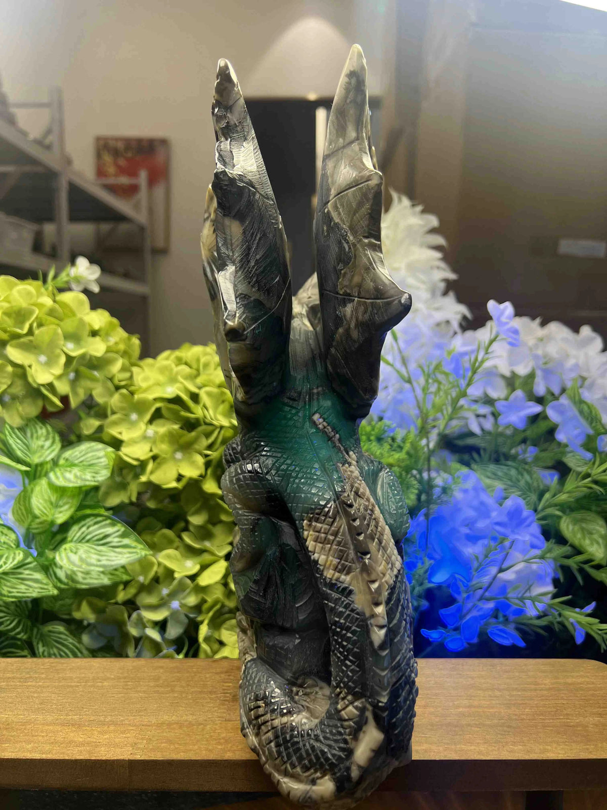 Large Volcanic Agate Dragon on Castle Carving – 11.7-Inch Natural Stone Sculpture, Collector Home Decor