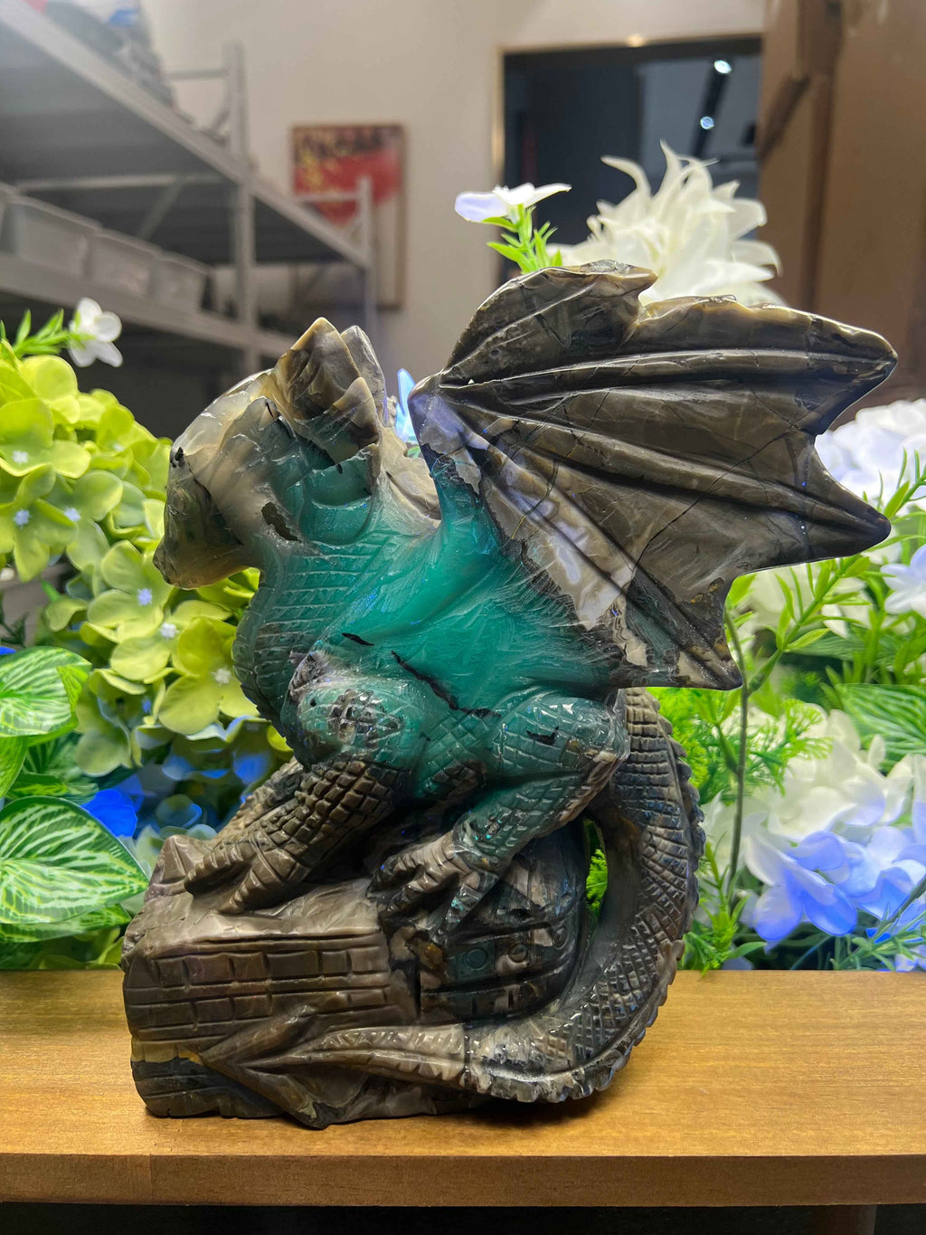 Volcanic Agate Dragon Sculpture (Medium,2.98*6.87*9.32,7.93lb)