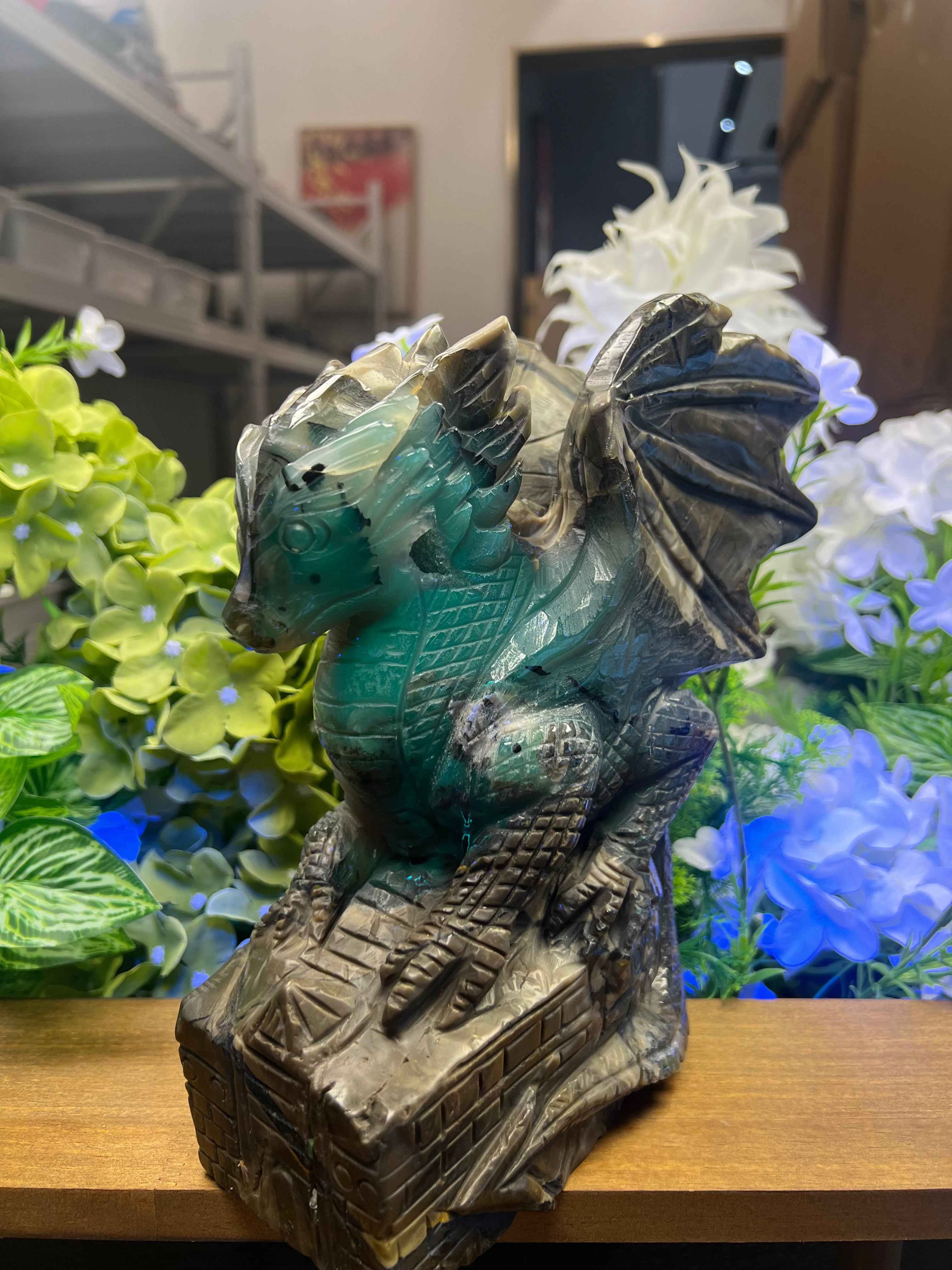 Volcanic Agate Dragon Sculpture (Medium,2.98*6.87*9.32,7.93lb)