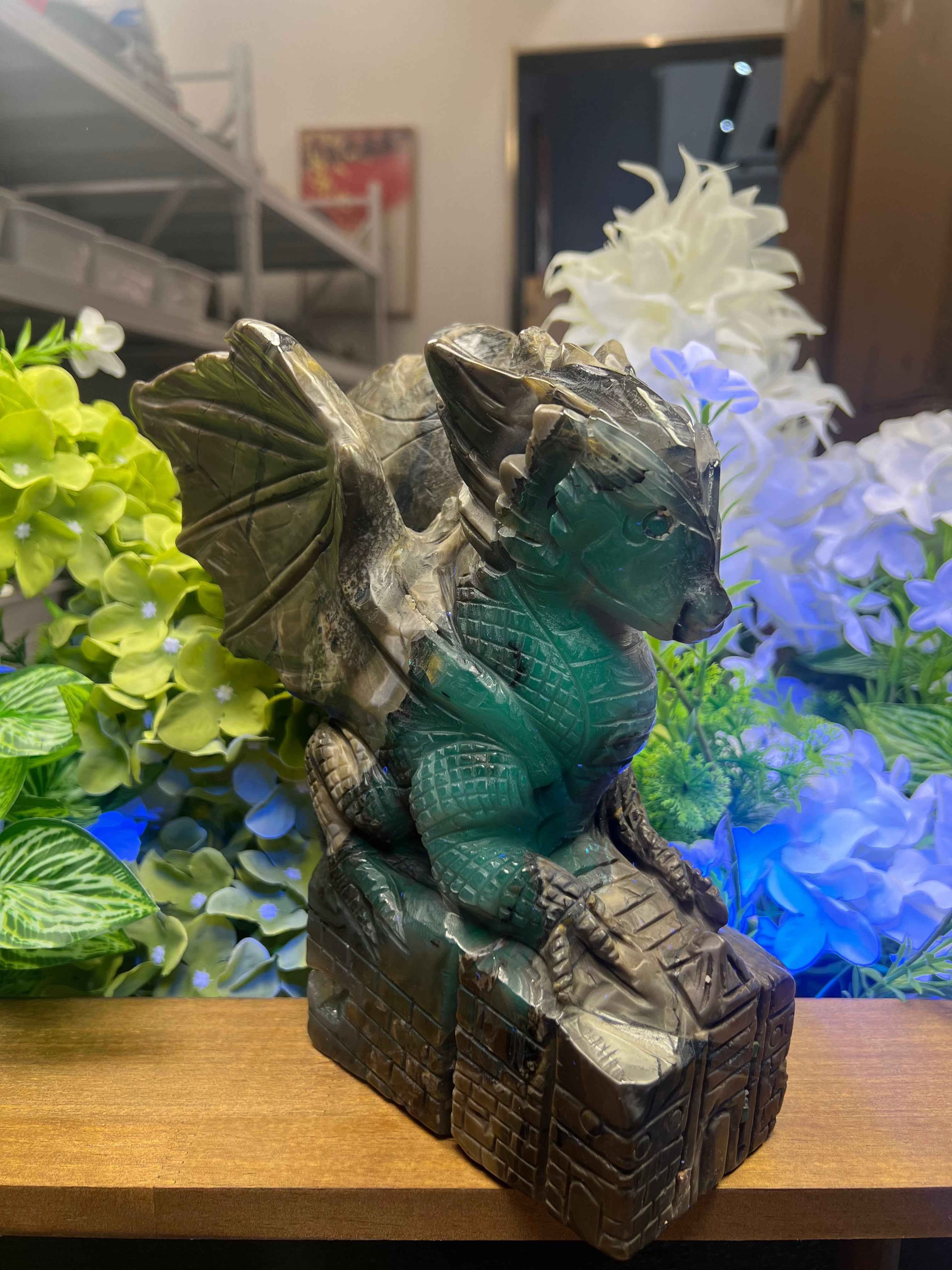 Volcanic Agate Dragon Sculpture (Medium,2.98*6.87*9.32,7.93lb)