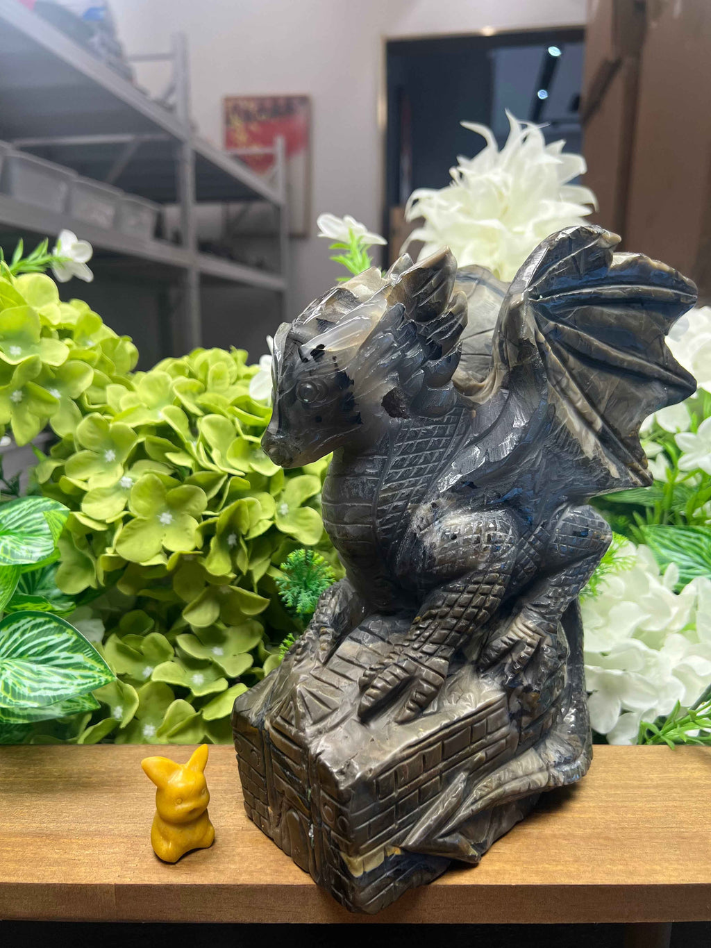 Volcanic Agate Dragon Sculpture (Medium,2.98*6.87*9.32,7.93lb)