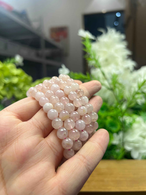 7mm Natural Madagascar Rose Quartz Bracelet – Pink Round Bead Crystal Bracelet, Unisex - Art Deco Crystals