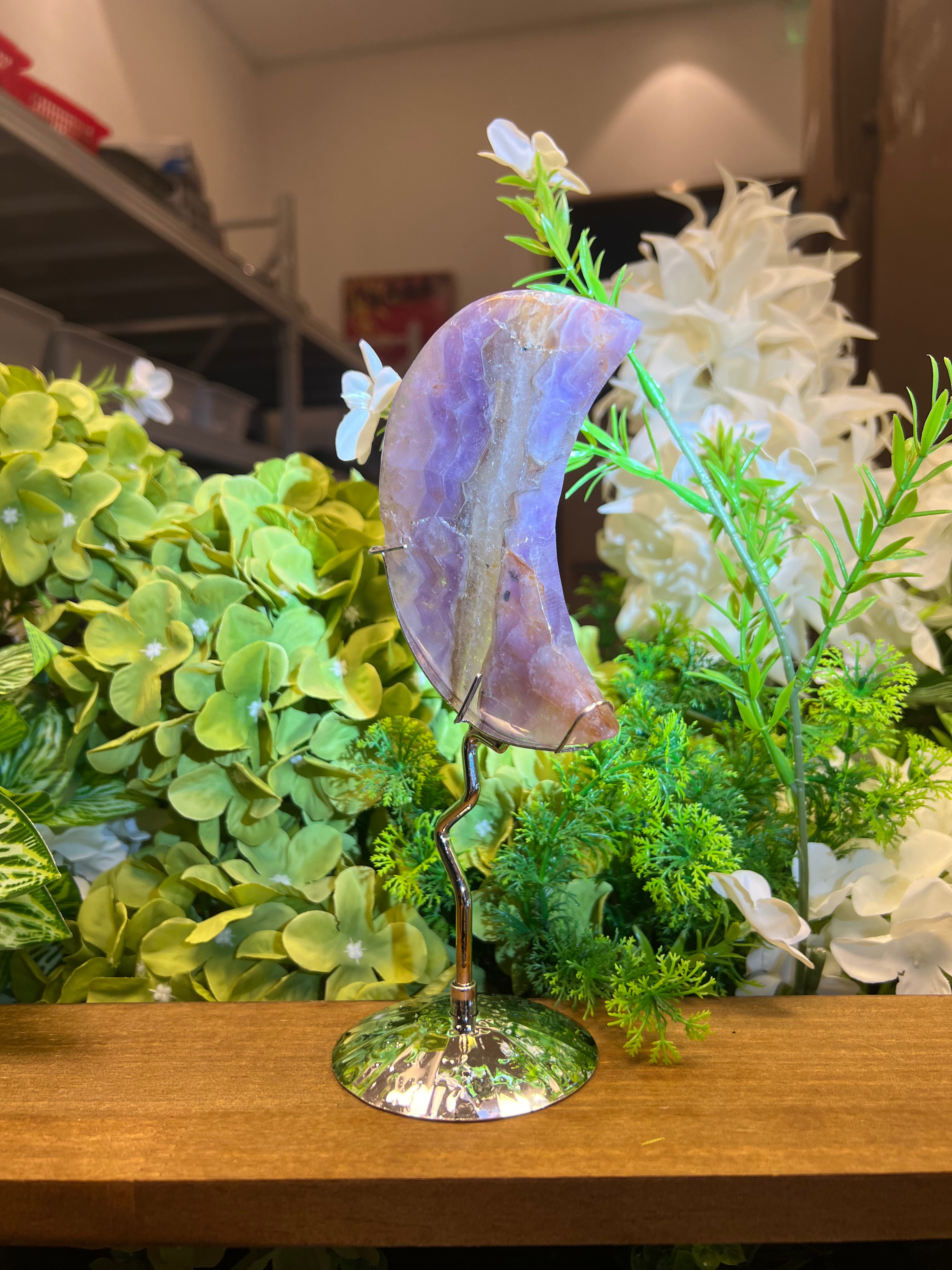 Amethyst Moon Carving with Metal Stand(Small, 4.12", 0.445lb)