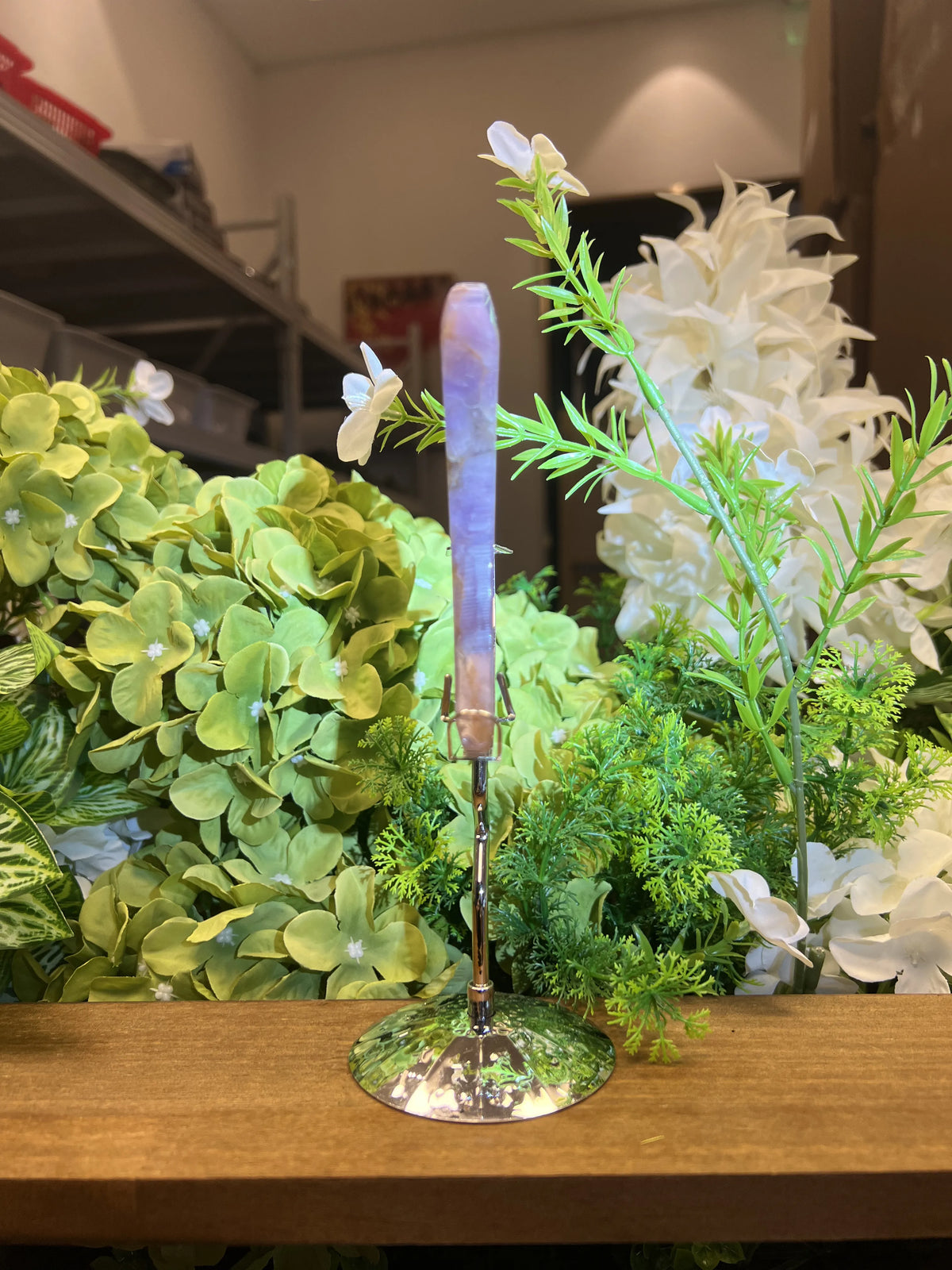 Small Amethyst Moon Carving with Metal Stand – 4.1-Inch Natural Stone Sculpture