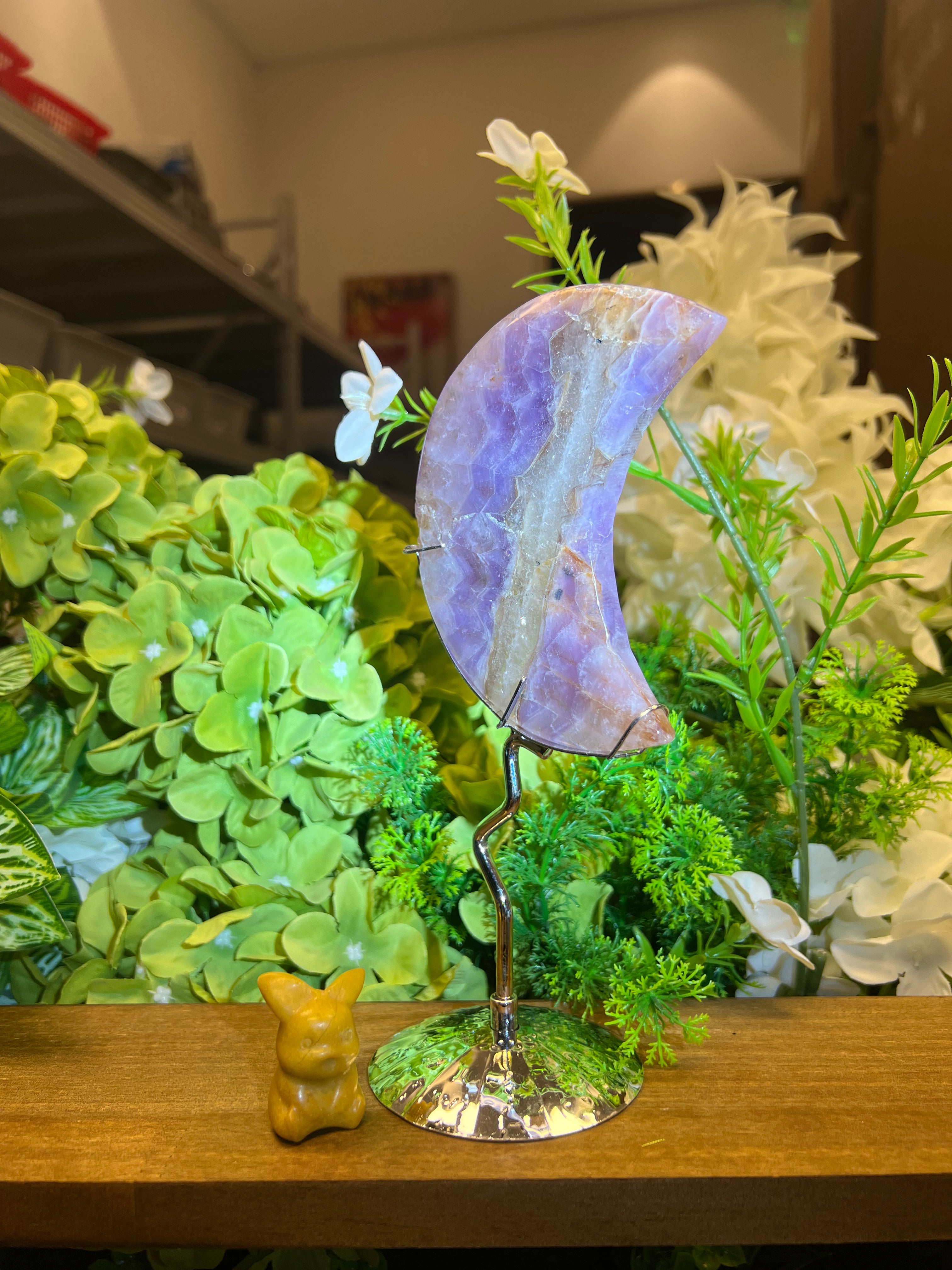 Amethyst Moon Carving with Metal Stand(Small, 4.12", 0.445lb)