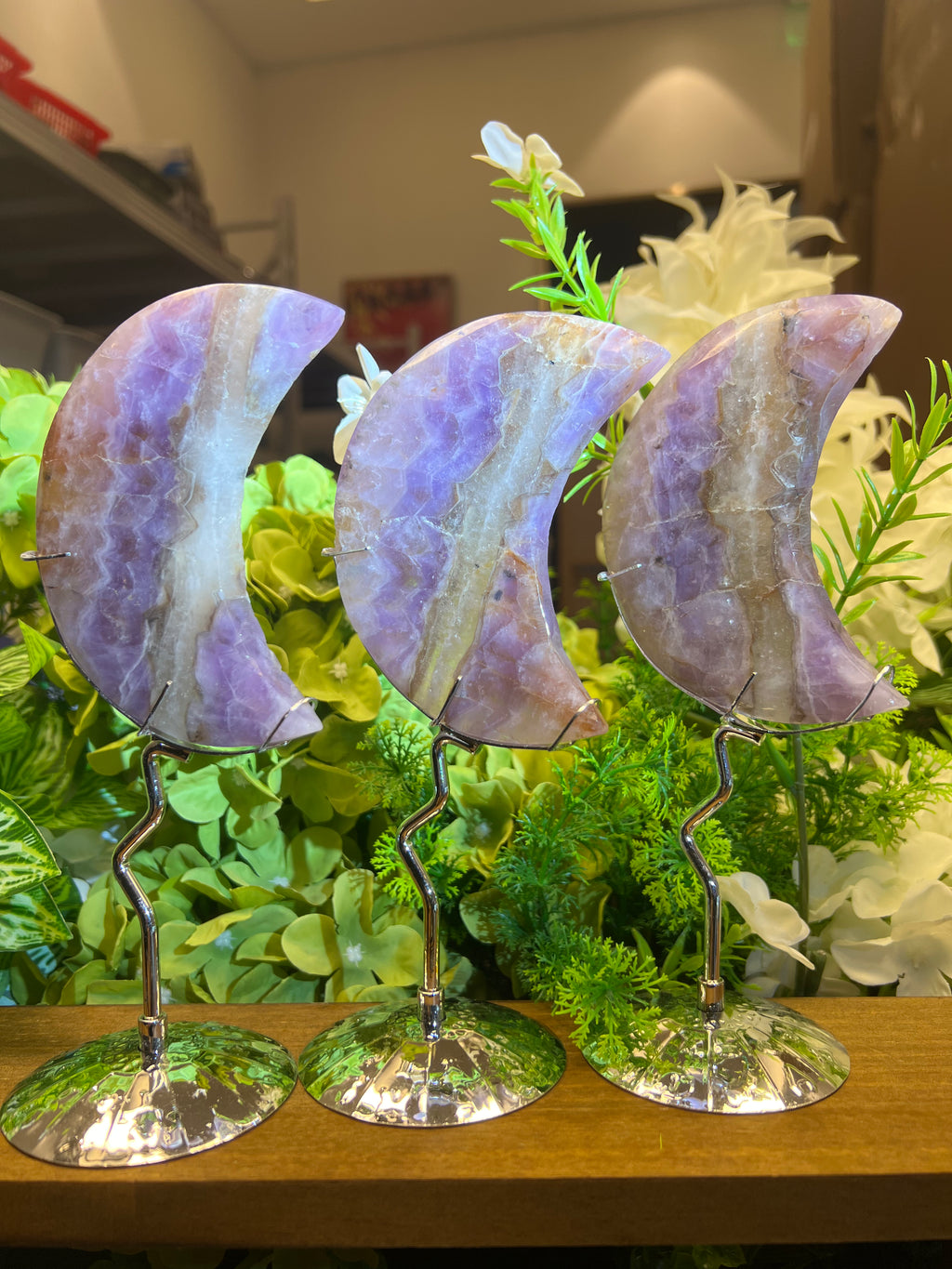 Amethyst Moon Carving with Metal Stand(Small, 4.12", 0.445lb)