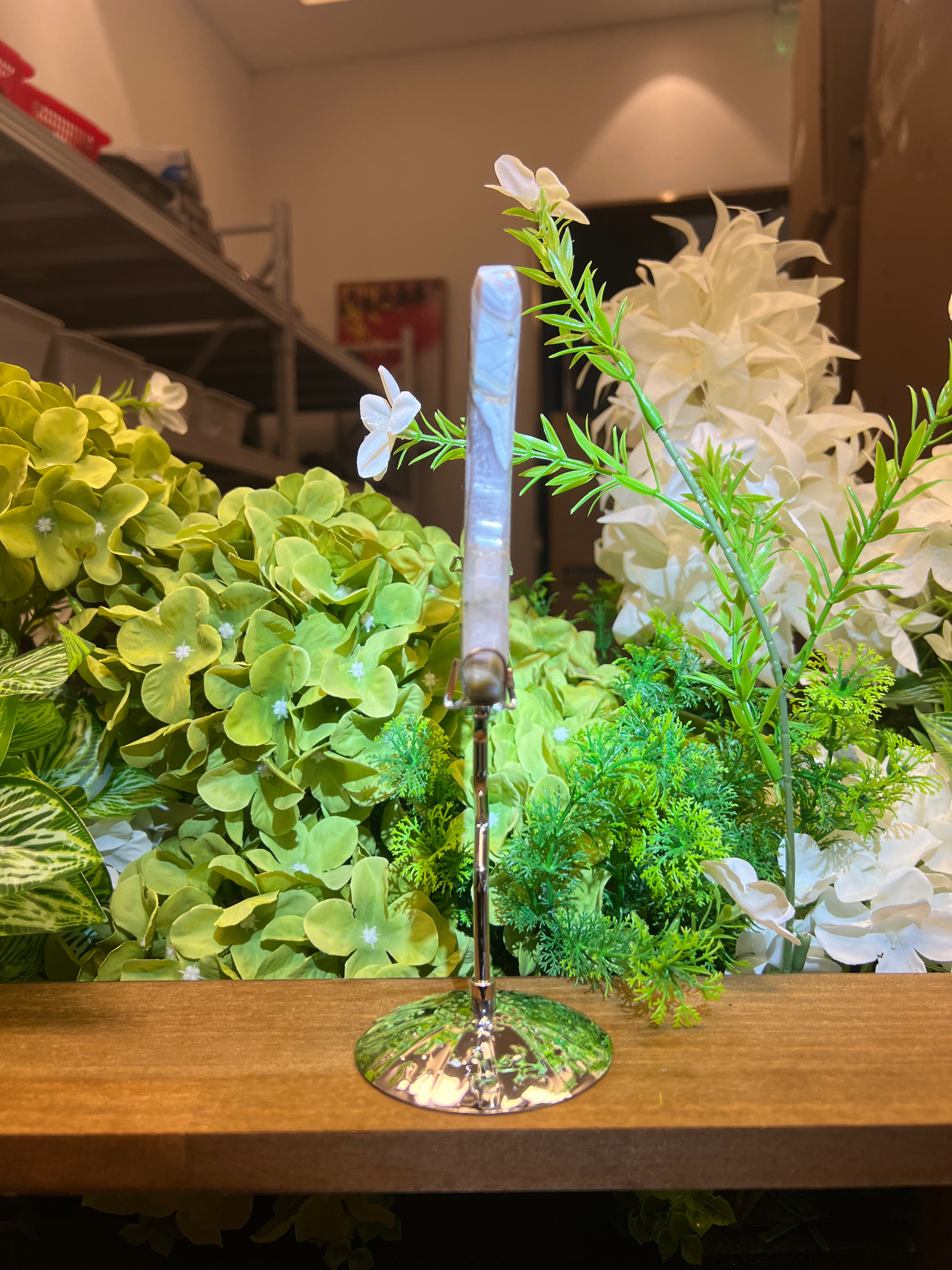Crazy Lace Amethyst Moon Carving with Metal Stand(Small, 4.24", 0.505lb)