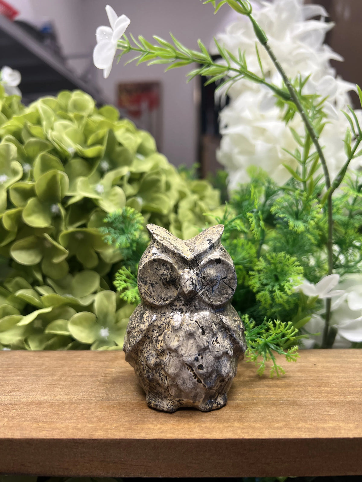 Small Owl Picture Jasper Carving – Natural Stone Sculpture, Animal Decor