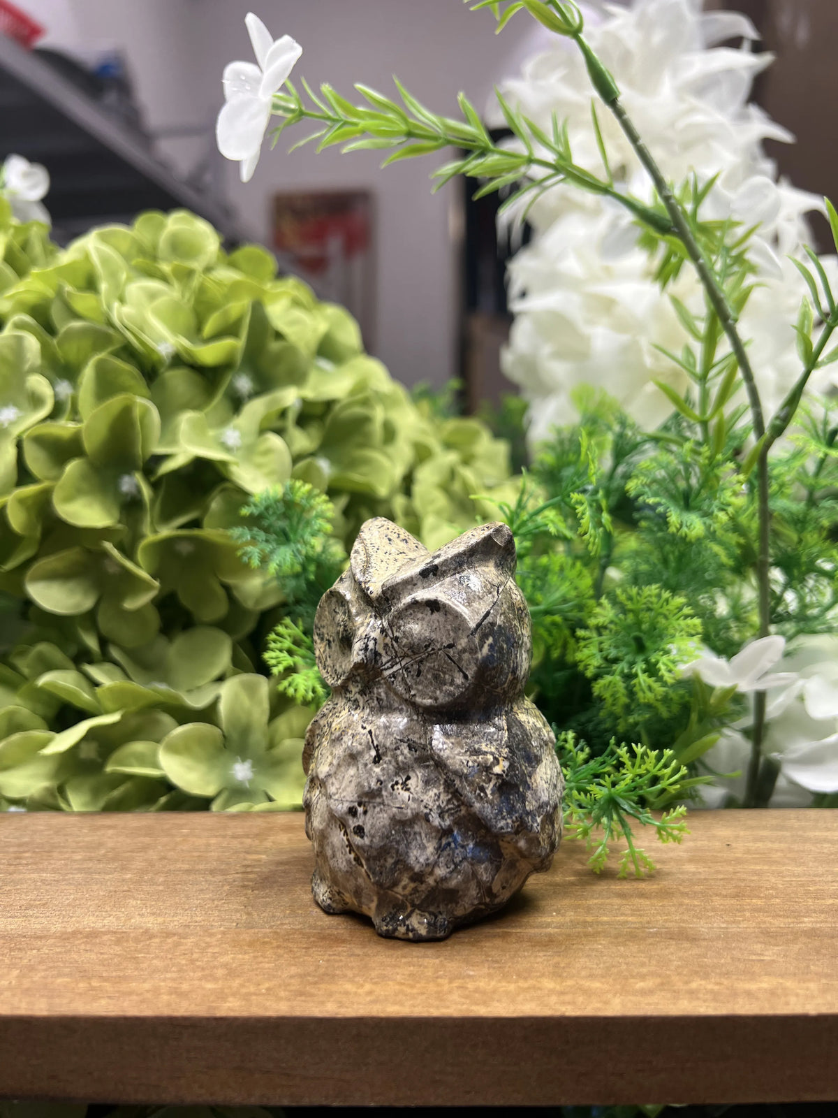 Small Owl Picture Jasper Carving – Natural Stone Sculpture, Animal Decor