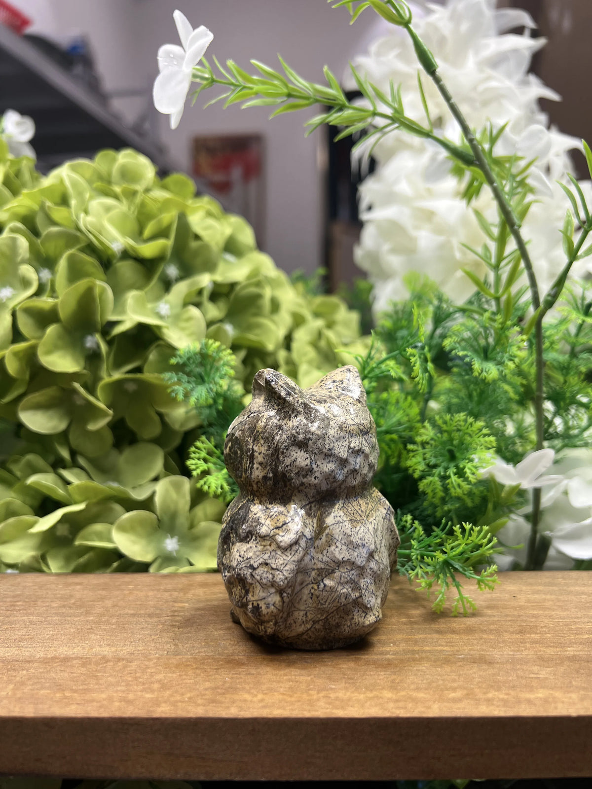 Small Owl Picture Jasper Carving – Natural Stone Sculpture, Animal Decor