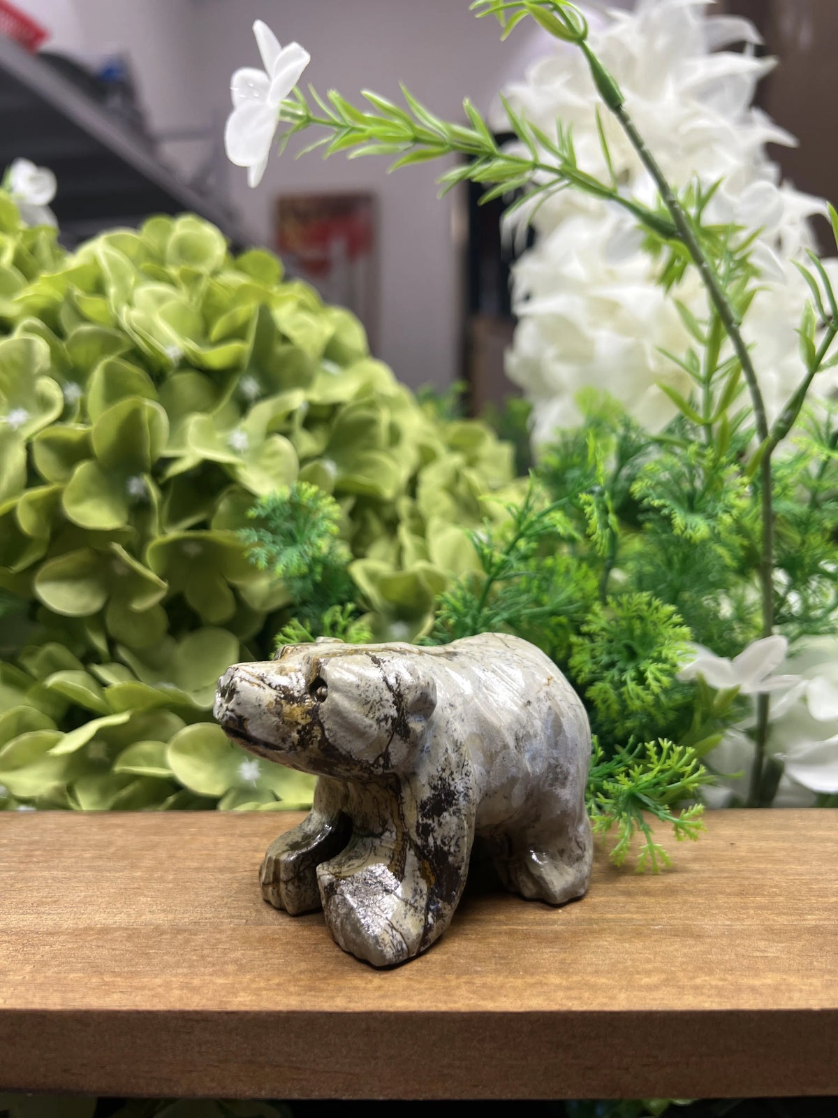 Small Polar Bear Picture Jasper Carving – Natural Stone Sculpture, Animal Decor