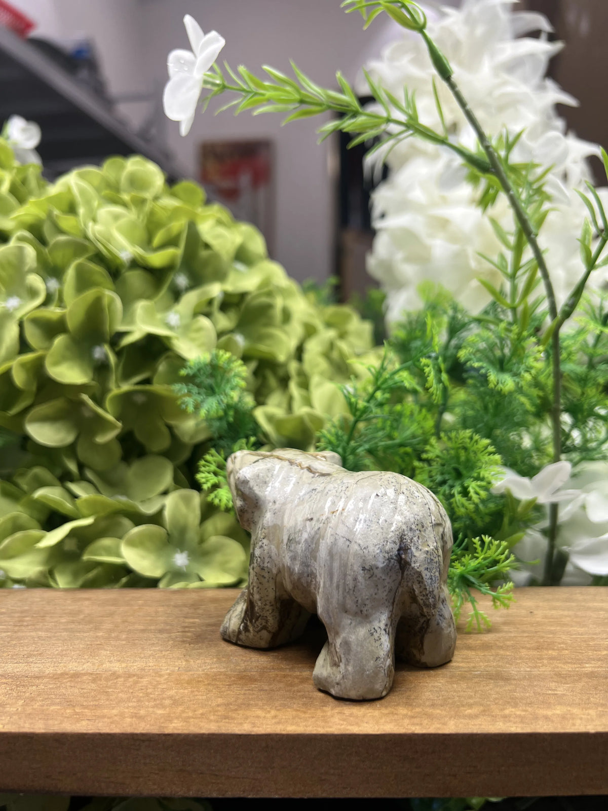 Small Polar Bear Picture Jasper Carving – Natural Stone Sculpture, Animal Decor
