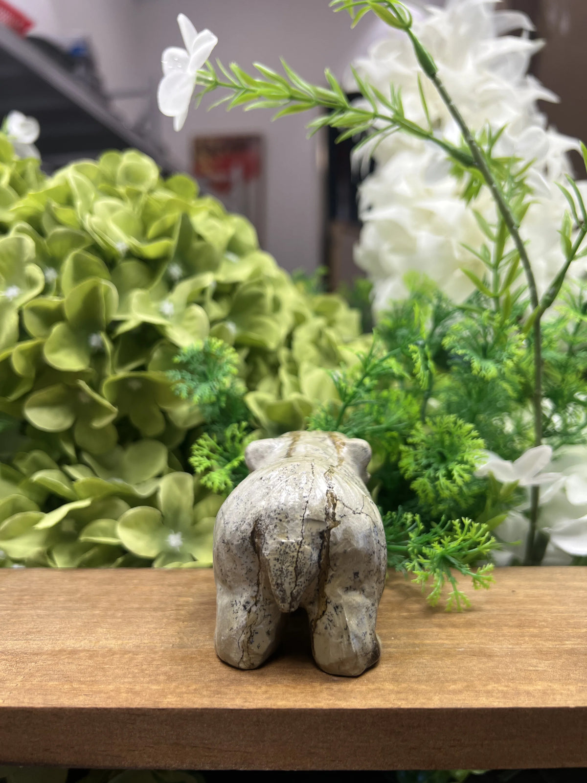 Small Polar Bear Picture Jasper Carving – Natural Stone Sculpture, Animal Decor