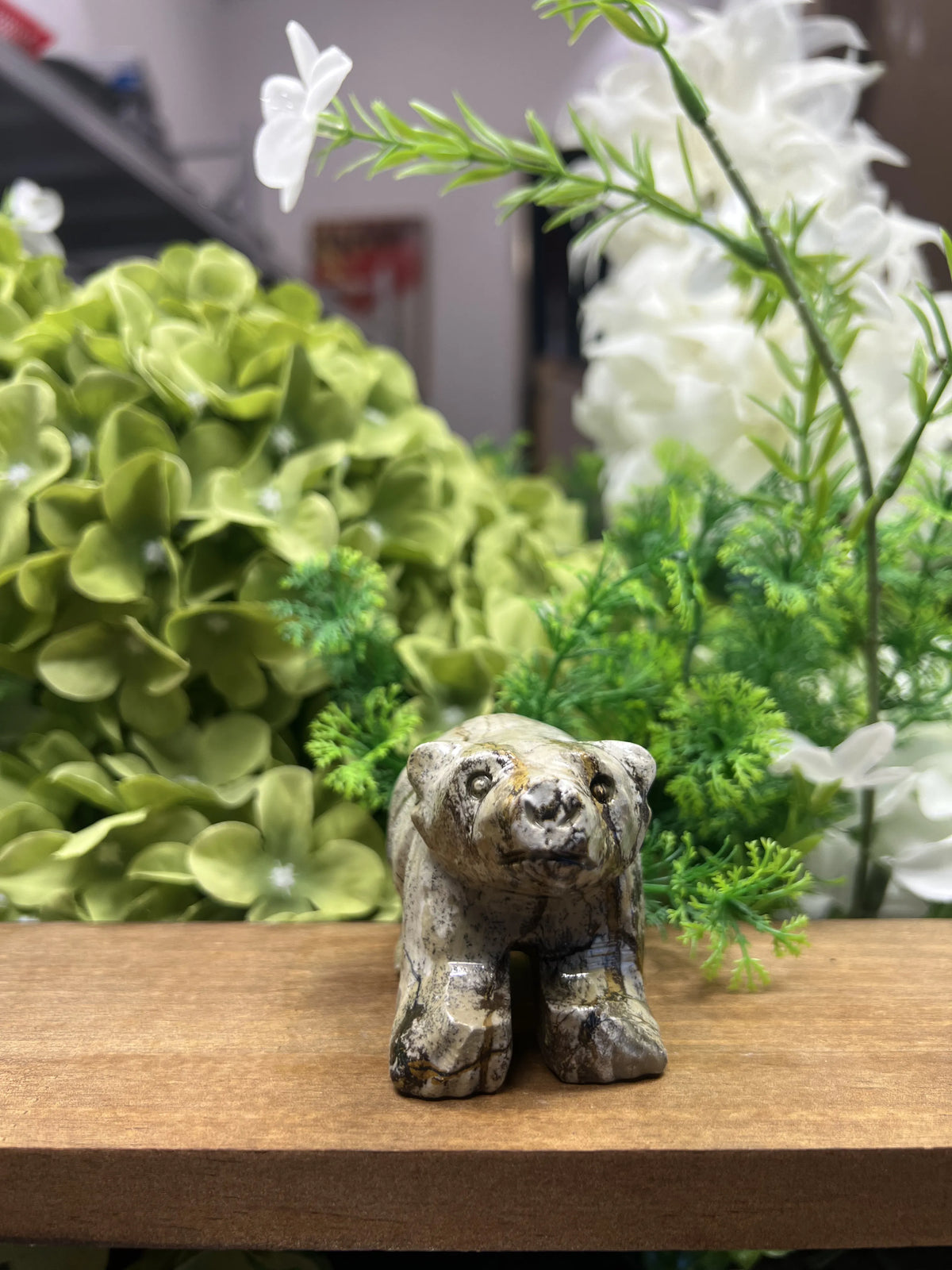 Small Polar Bear Picture Jasper Carving – Natural Stone Sculpture, Animal Decor