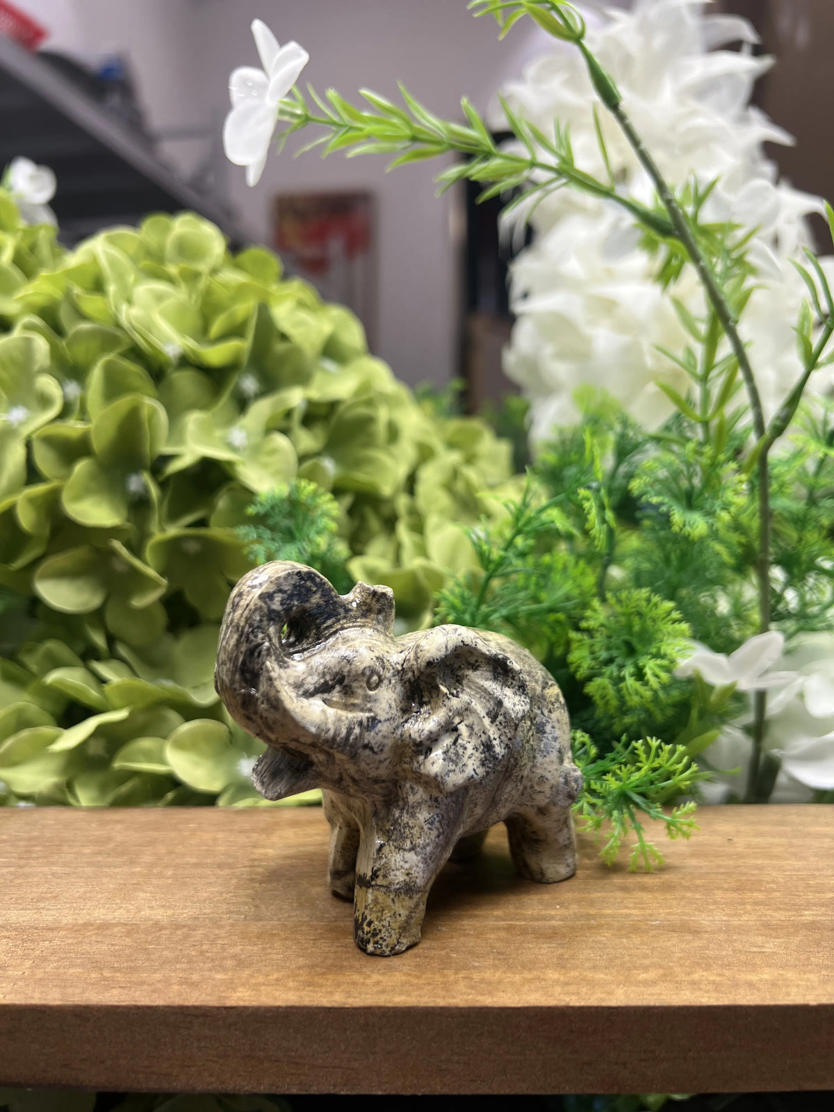 Small Elephant Picture Jasper Carving – Natural Stone Sculpture, Animal Decor