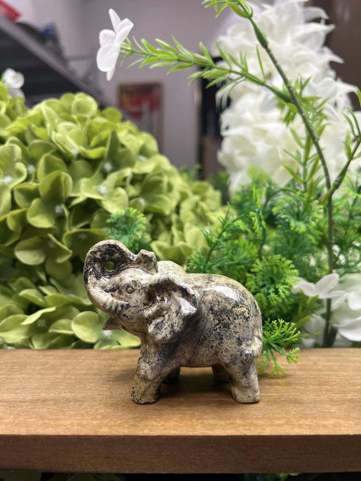 Small Elephant Picture Jasper Carving – Natural Stone Sculpture, Animal Decor