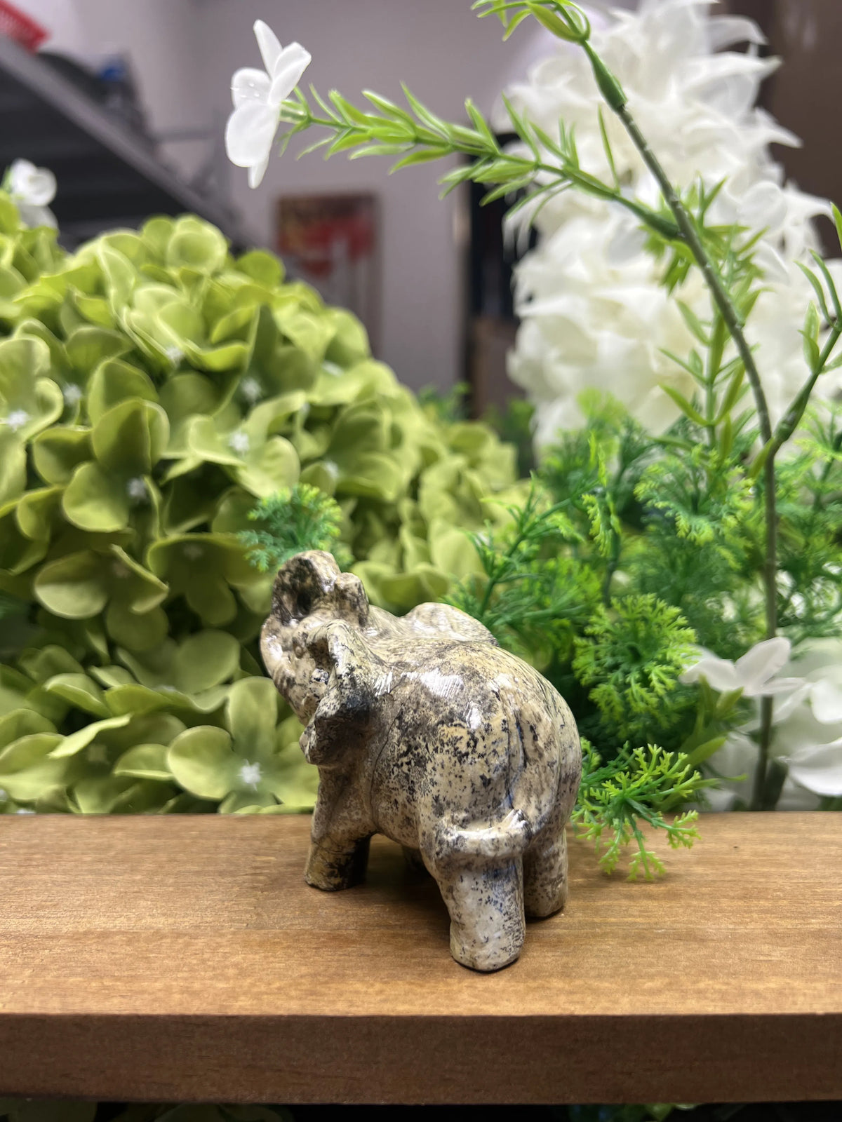 Small Elephant Picture Jasper Carving – Natural Stone Sculpture, Animal Decor