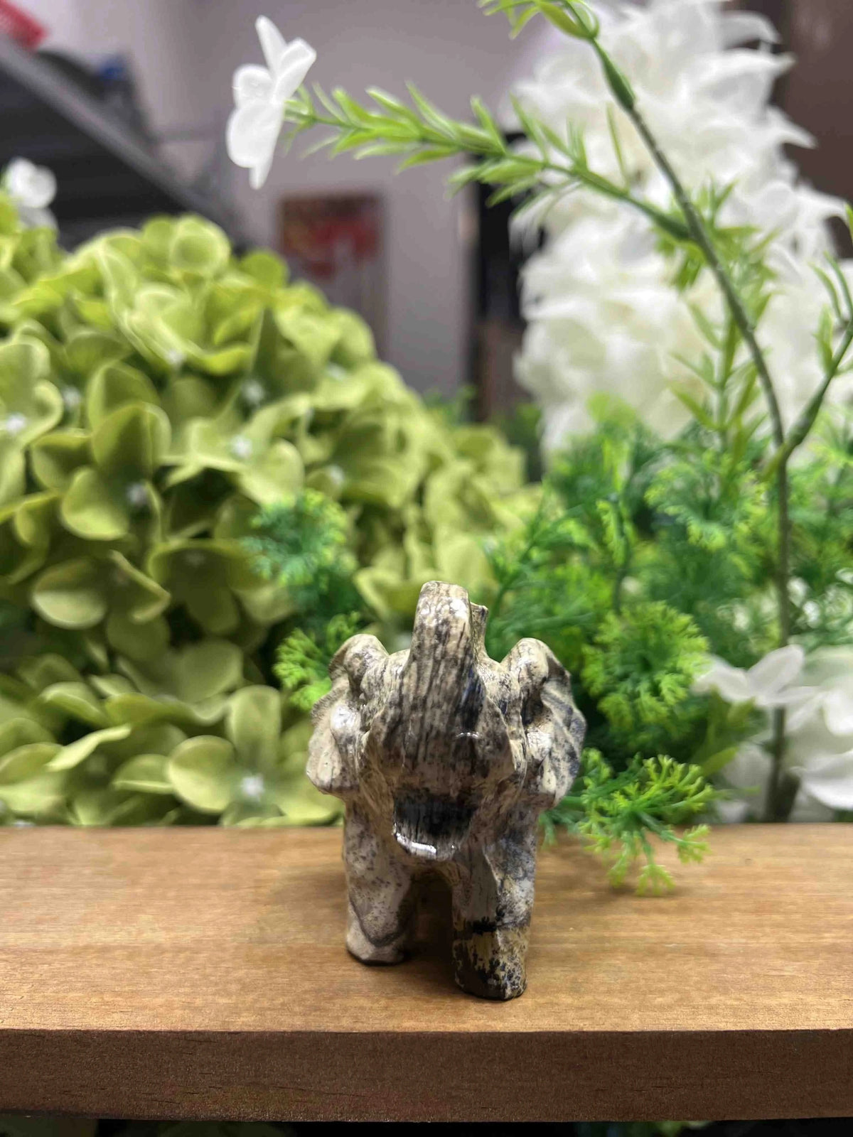 Small Elephant Picture Jasper Carving – Natural Stone Sculpture, Animal Decor