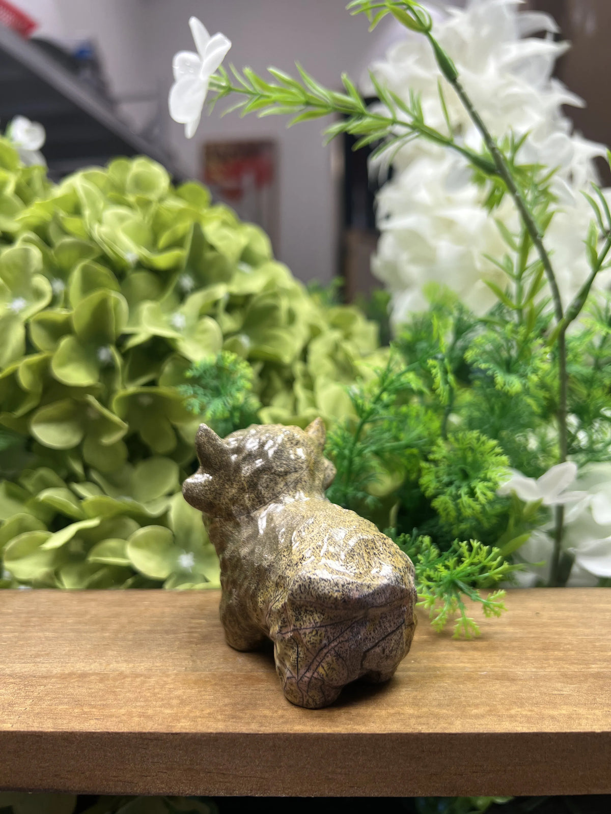 Small Highland Cow Picture Jasper Carving – Natural Stone Sculpture, Animal Decor