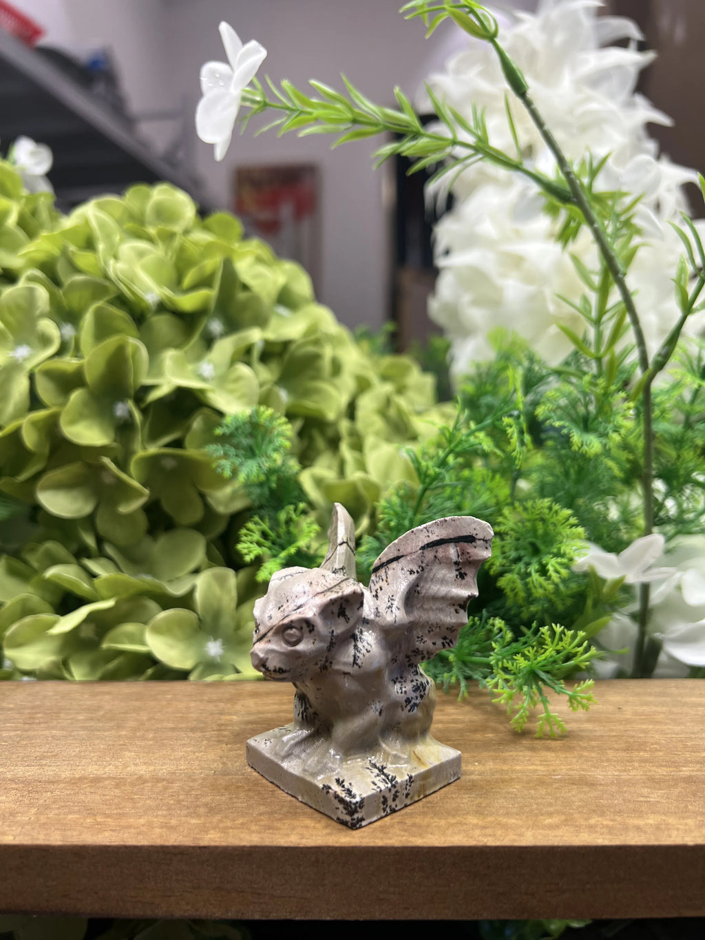 Small Gargoyle Picture Jasper Carving – Natural Stone Sculpture, Gothic Decor