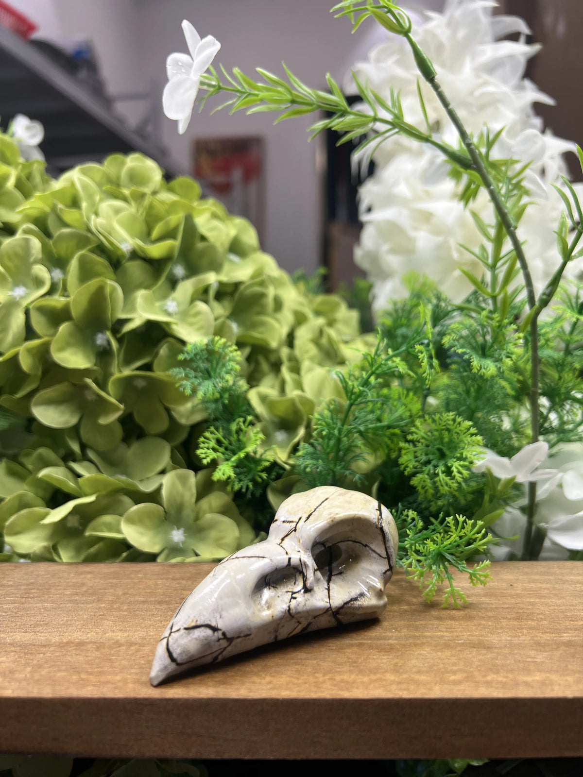 Small Raven Skull Picture Jasper Carving – Natural Stone Sculpture, Gothic Decor