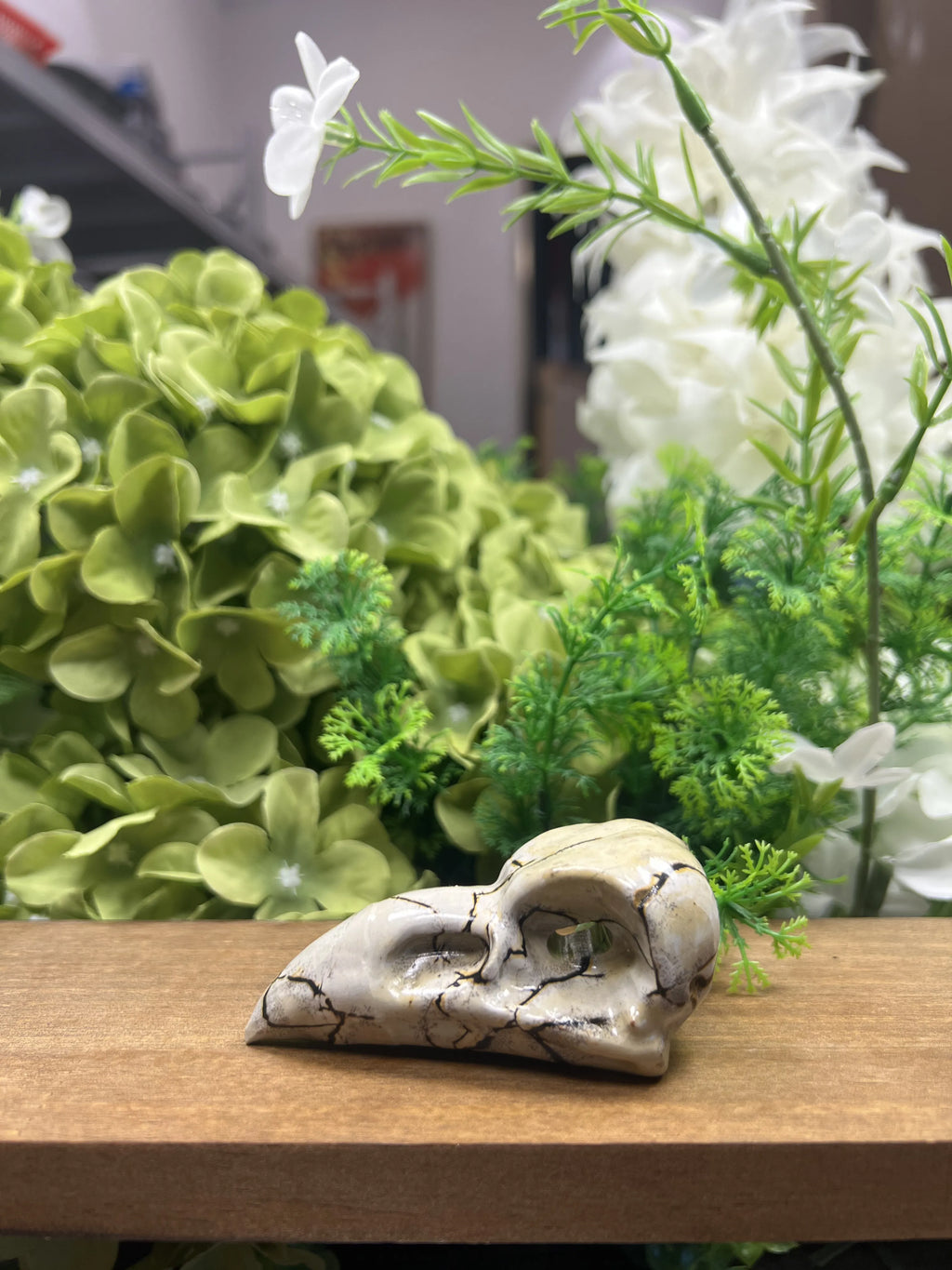 Small Raven Skull Picture Jasper Carving – Natural Stone Sculpture, Gothic Decor