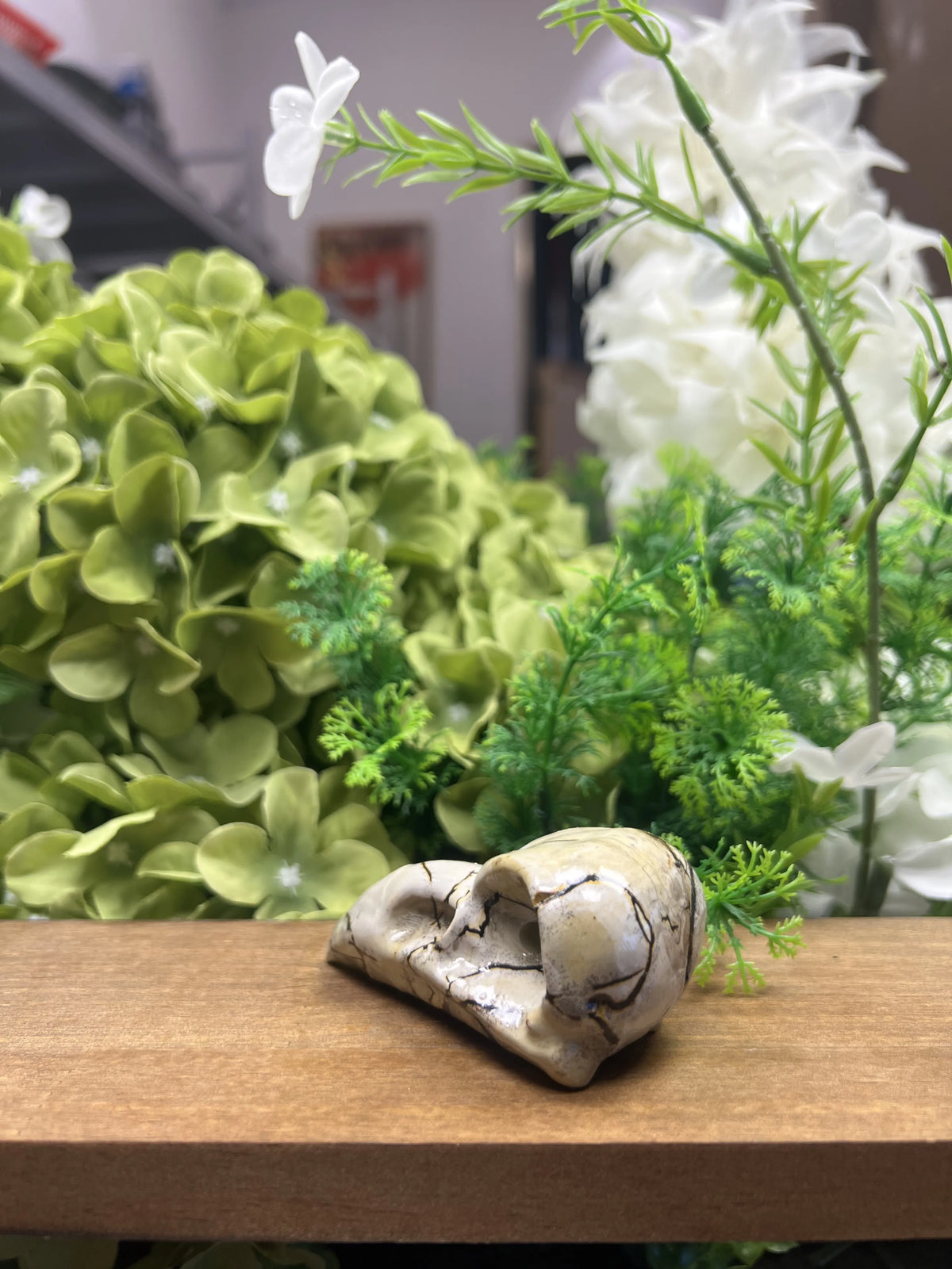 Small Raven Skull Picture Jasper Carving – Natural Stone Sculpture, Gothic Decor