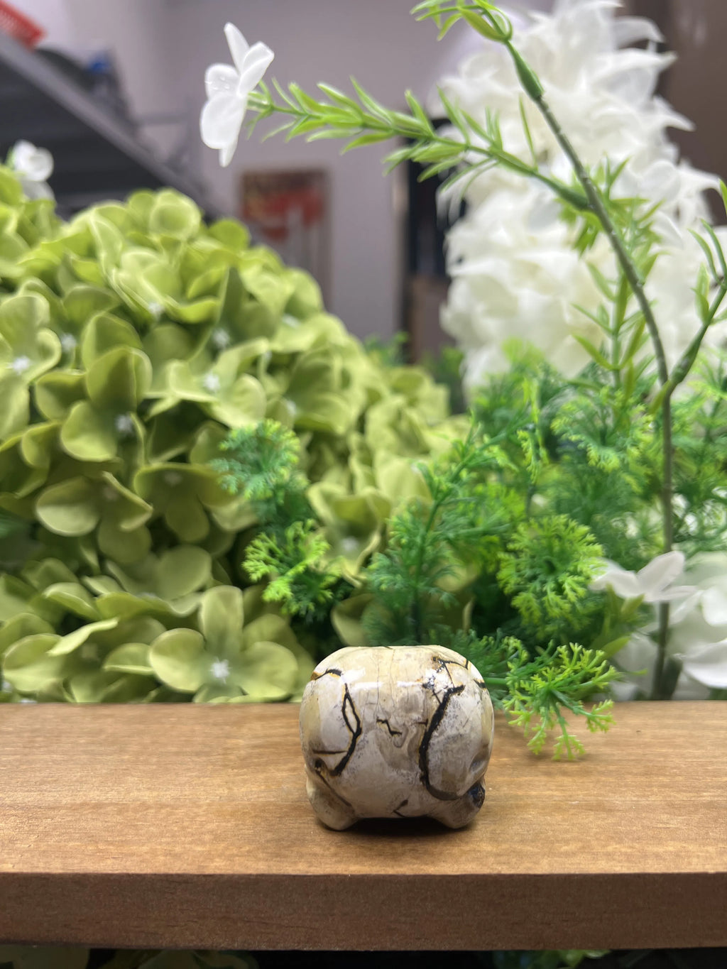 Small Raven Skull Picture Jasper Carving – Natural Stone Sculpture, Gothic Decor