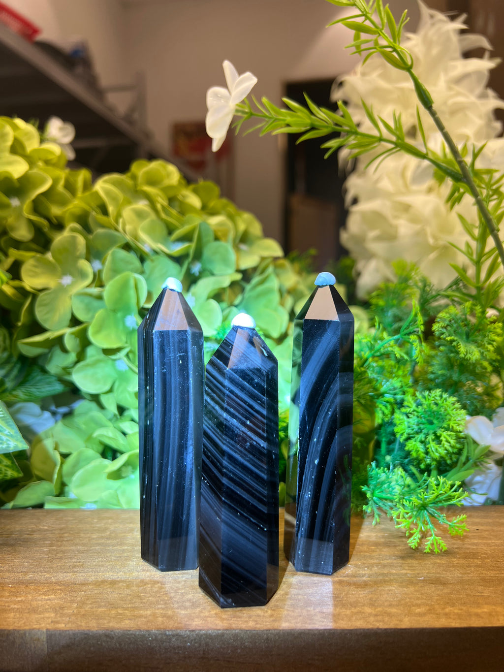 Icy Black Obsidian Tower (Small, 0.82*0.82*3.53, 0.16lb) - Art Deco Crystals