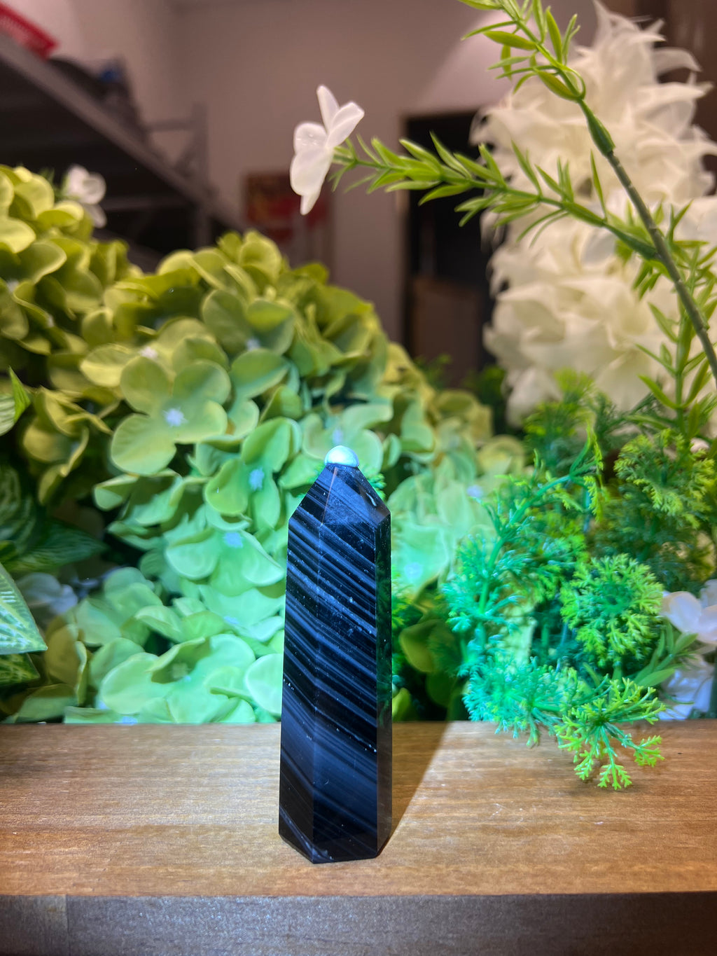 Icy Black Obsidian Tower (Small, 0.82*0.82*3.53, 0.16lb) - Art Deco Crystals