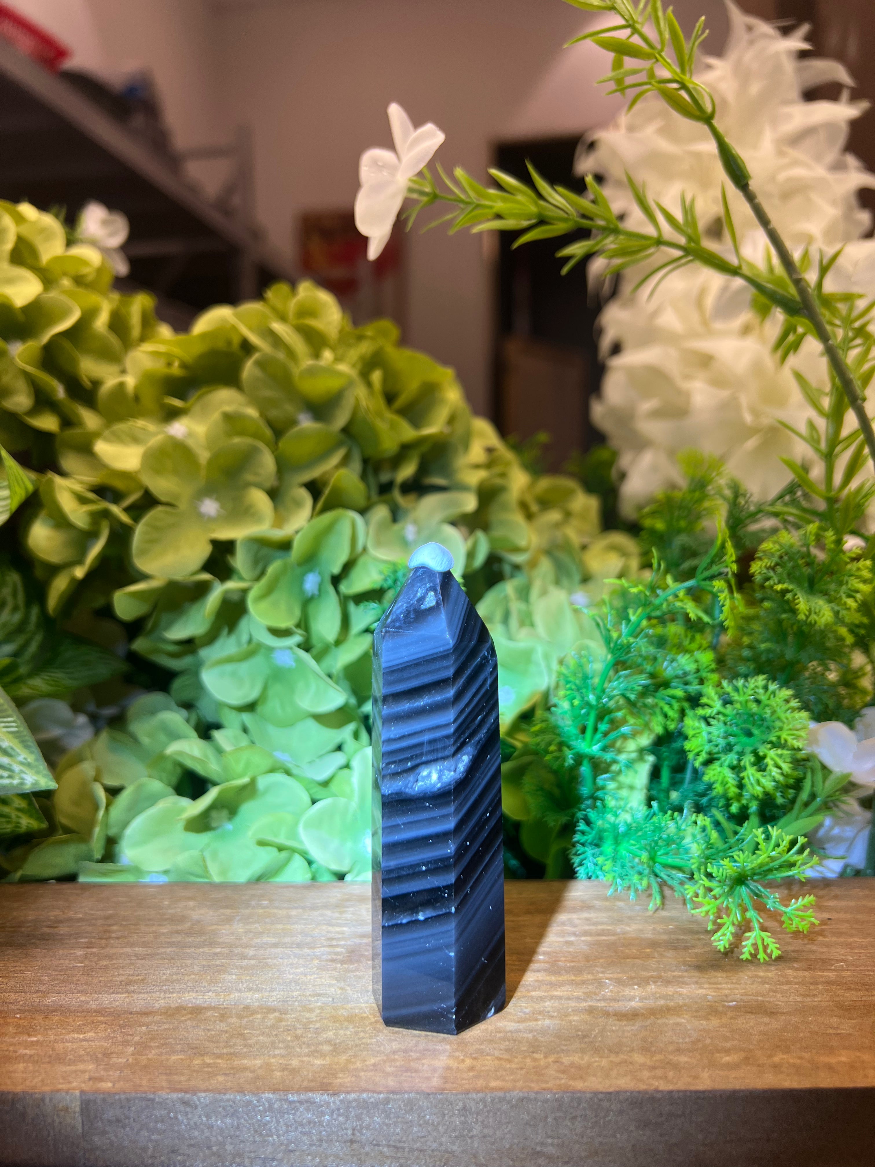 Icy Black Obsidian Tower (Small, 0.82*0.82*3.53, 0.16lb) - Art Deco Crystals